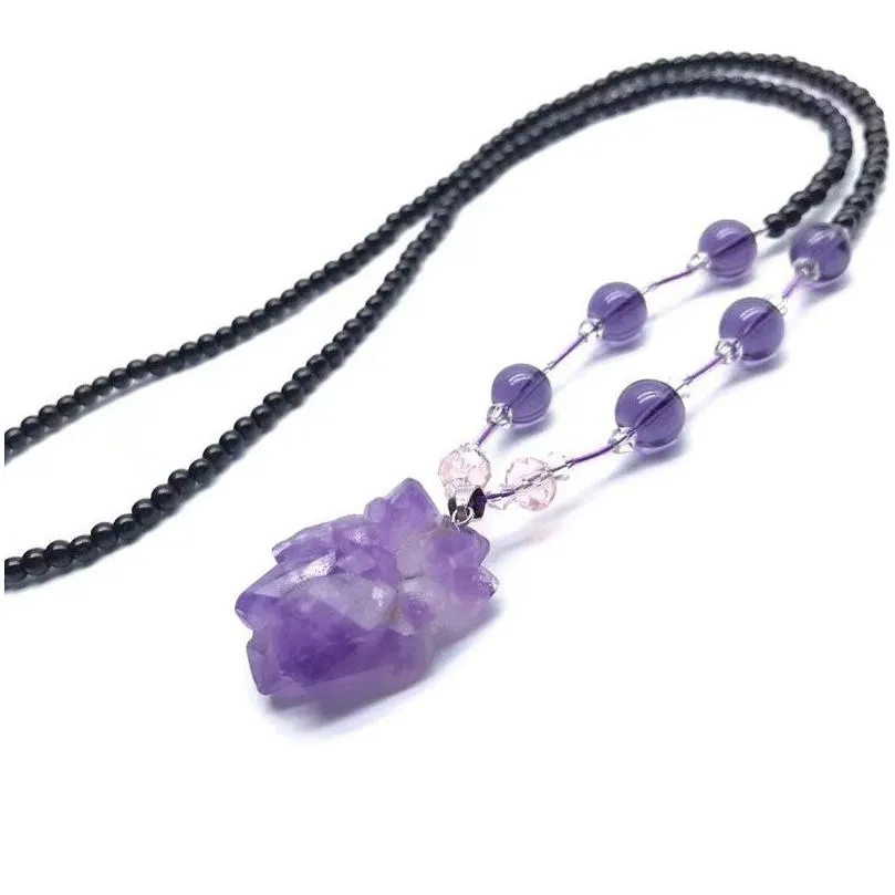 irregular natural crystal stone beaded pendant necklaces for women girl fashion party club decor sweater chain jewelry