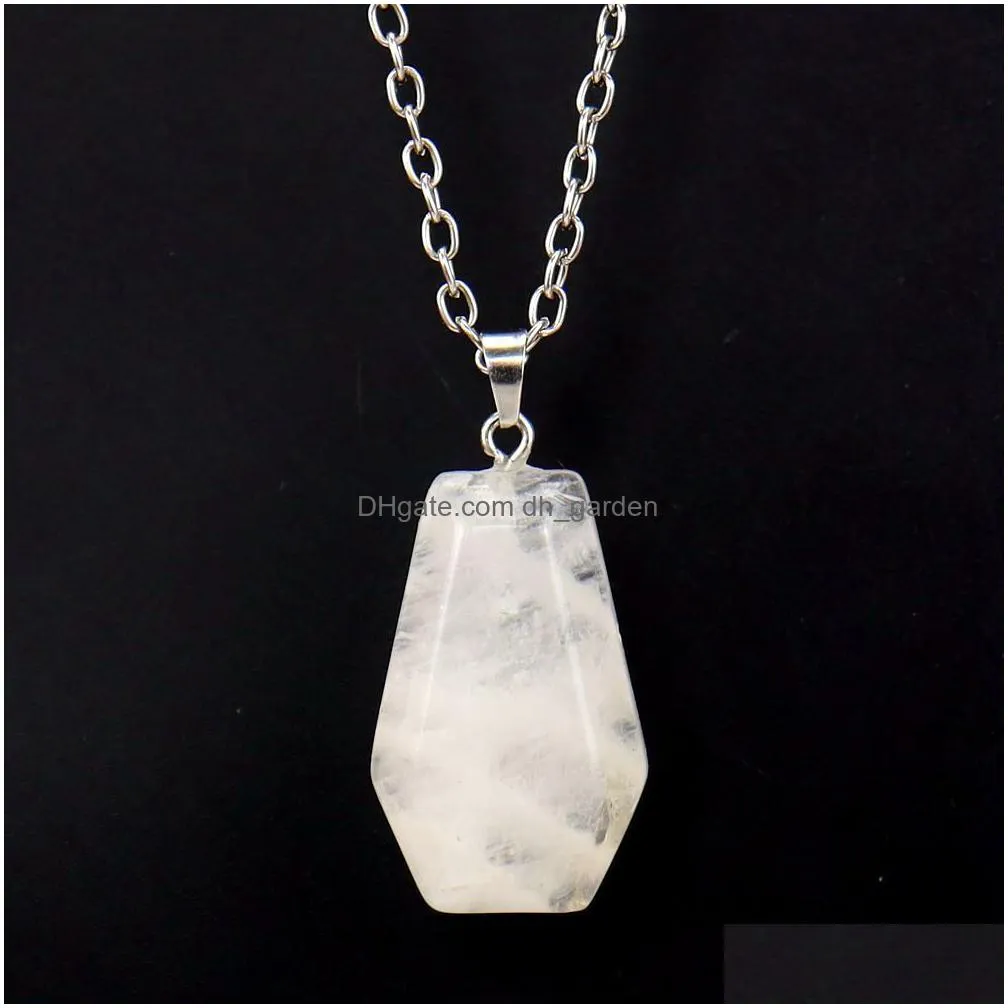 hallowmas coffin shape fortune pendant necklace tiger eye quartz agates reiki healing crystal necklace gift