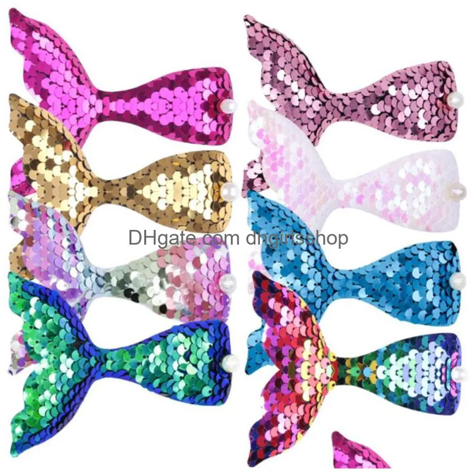 chirldren mermaid design fashion scales sequins hair bow women hairpins girls hair clips kids headwear accessories 8 colors