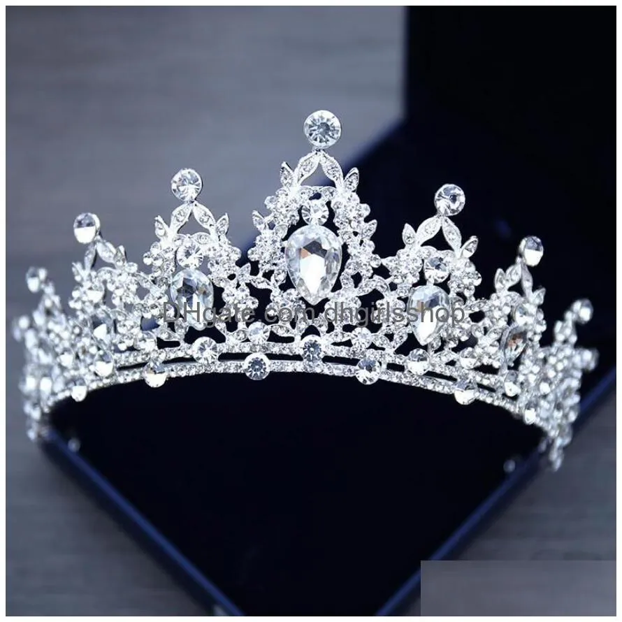 wedding hair tiara crystal bridal crown silver color diadem veil tiaras weddings hair accessories headpieces head jewelr