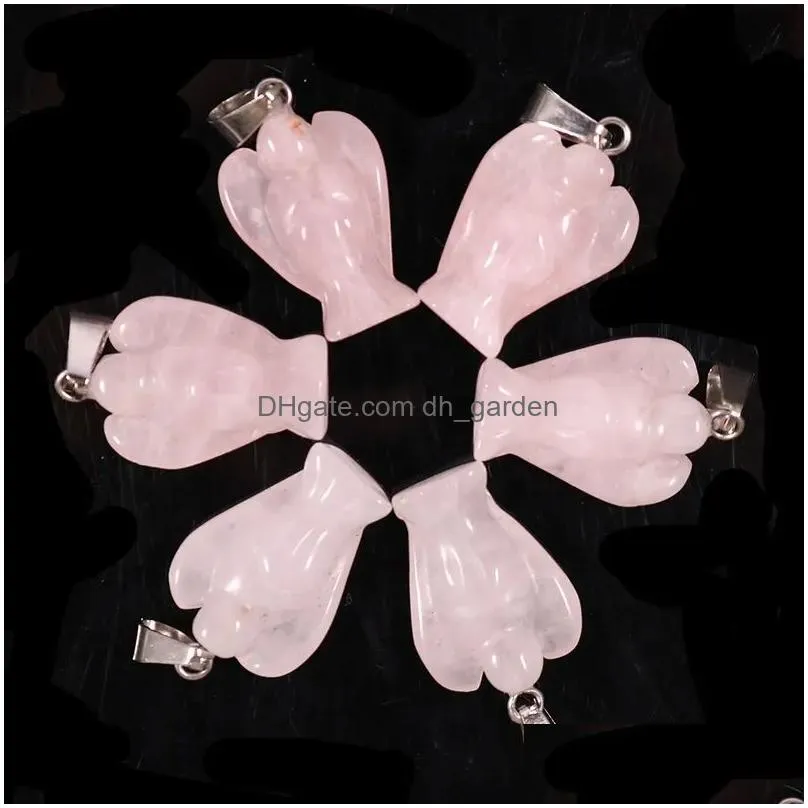 natural stone pendant mini angel carve earring crystal healing reiki gemstone cute necklace craft jewelry wholesale 15x20mm