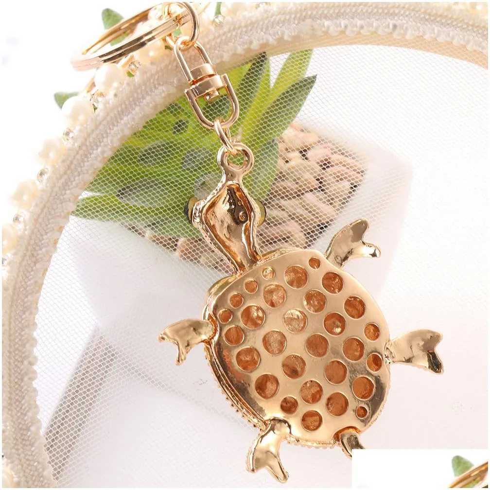 creative diamond set little turtles keychains colorful cute animal alloy car bag keychain accessories gift