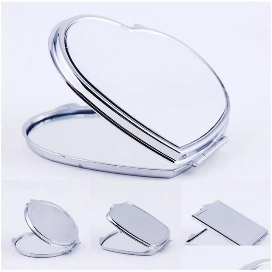  silver pocket thin compact mirror blank round heart-shaped metal makeup mirror diy costmetic mirror wedding gift