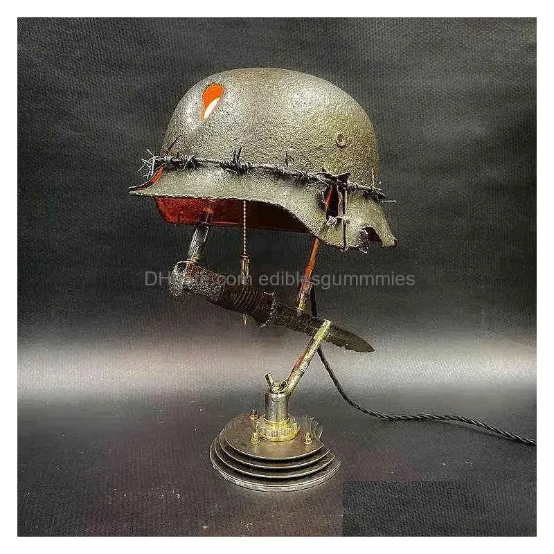 decorative objects figurines home decoration world war ii helmet table lamp war relic lamp war relic lamp resin decoration crafts living room home decor