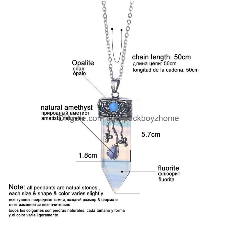 pendants wholesale- vintage opal stones fluorite labradorite pendant necklace natural quartz crystal healing women necklace1