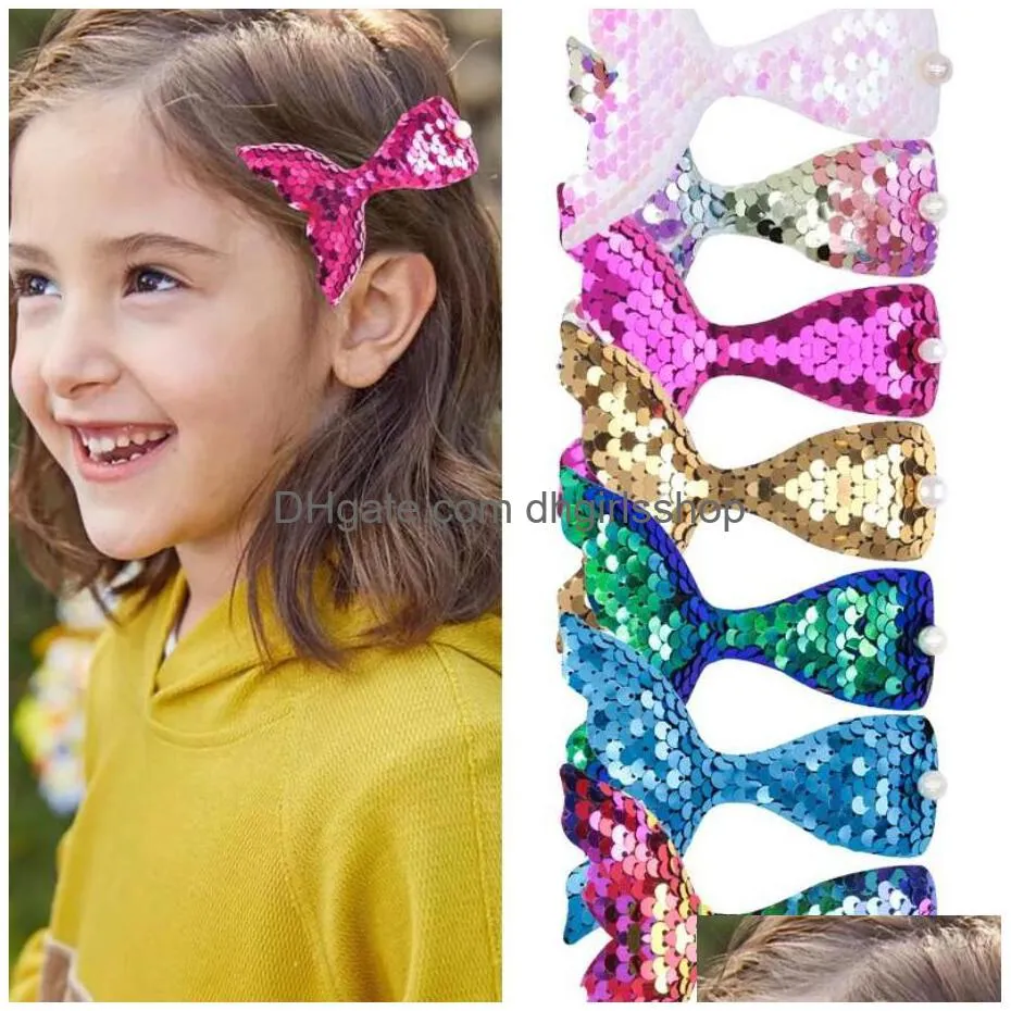 lovely mermaid hairpins start scales sequins hair bow girls hair clip hair alligator clips kids headwear accessories women gift