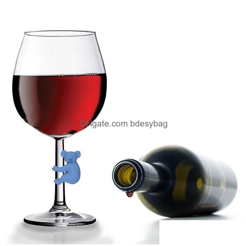 koala cup recognizer wine glass cup silicone identifier tags party wine glass dedicated tag 6pcs/ set