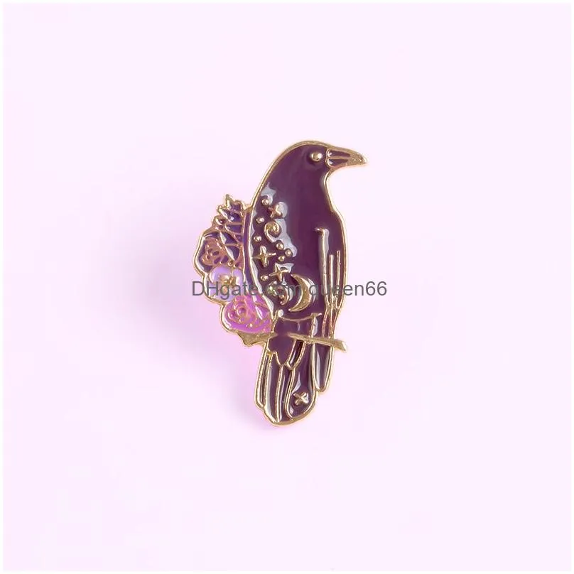 lapel enamel crow pins custom witchy bookish six of crows brooches shirt bag badge fantasy book witch animal jewelry