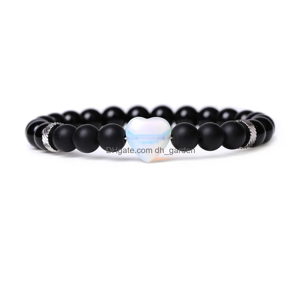 lover colorful heart stone 8mm black beads bracelet stainless spacer couple friendship jewelry gifts buddha strand jewelry