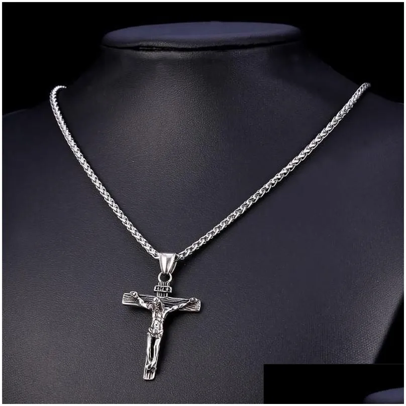 chains religious jesus cross necklace for men gold stainless steel crucifix pendant with chain necklaces male jewelry gift8657937