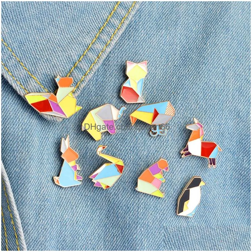 origami animal pins brooches elephant rabbit bear squirrel whale pony penguin fox design animal jewelry