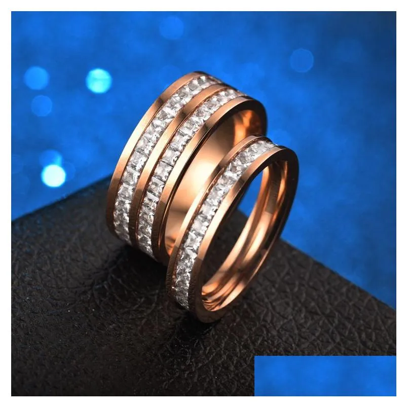 stainless steel ring cluster rose gold diamond zircon couple wedding rings bands women men fashion will and sandy drop ship