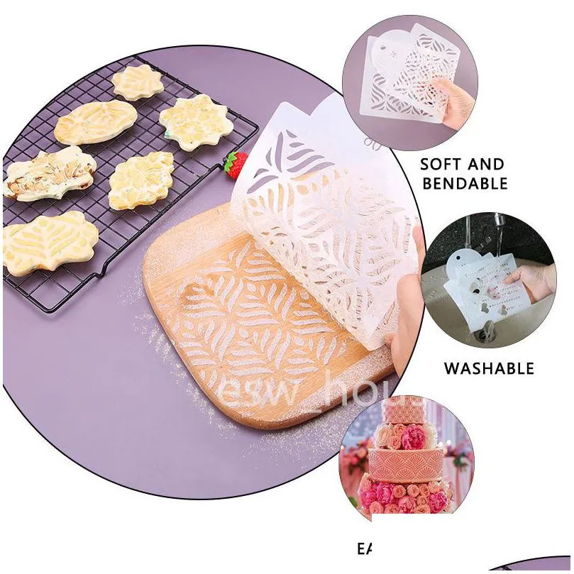 pet cake decorating stencils mold plastic templates spray floral cakes molds cookie fondant dessert mesh stencils baking moulds