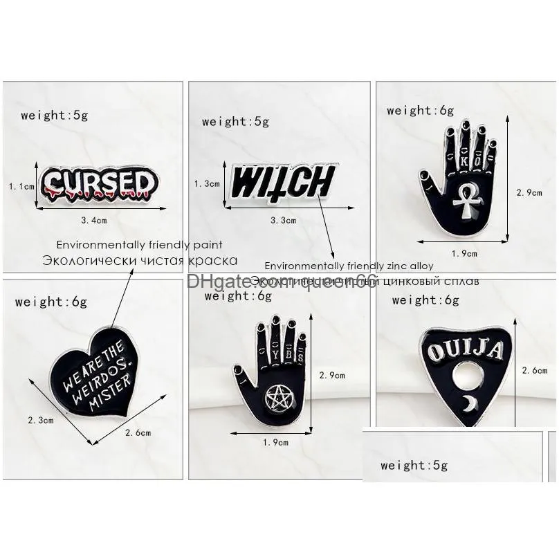 pins and brooches witch cursed ouija we are the weirdos mister black pin set metal heart-shaped letters goth punk jewelry