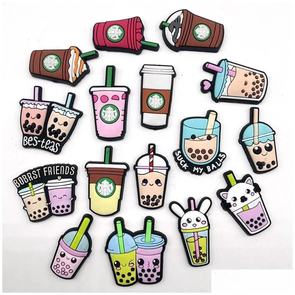 Shoe Parts Accessories 1000Pcs Pvc Milk Tea Decoration Buckle For clog Charms Clog Pins Jibitz Drop Delivery Shoes Dhj9Z