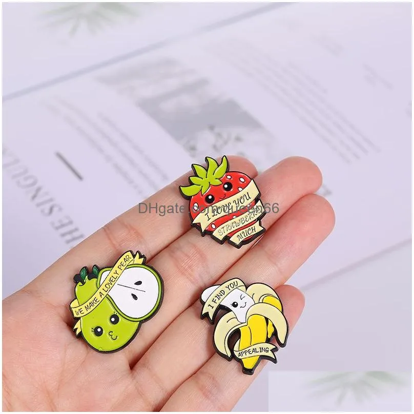 homonymic fruit banner enamel pins strawberry pear taco boo brooch lapel badge bag cartoon jewelry gift for kids friends