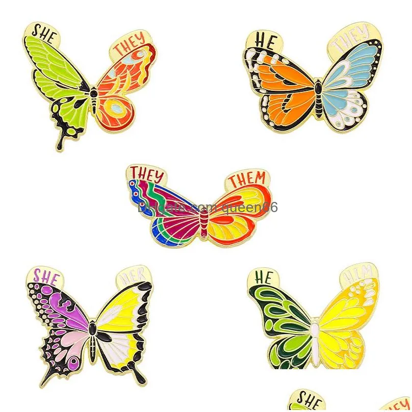 butterfly pronoun enamel pin brooch insect animal she her they them badge moth pin jewelry lapel backpack gift accessories