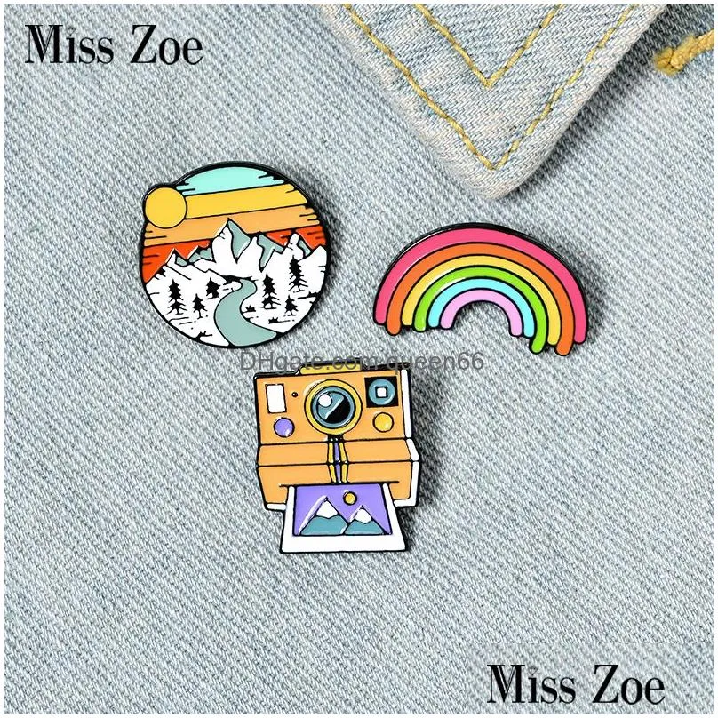striped rainbow camera moutain fashion gifts lucky pins for clothes bag punk jewelry gift friend wholesale