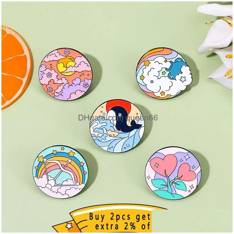 scenery brooch enamel pin sunset rainbow seaside whale natural badge metal lapel pin backpack accessories gift friends jewelry