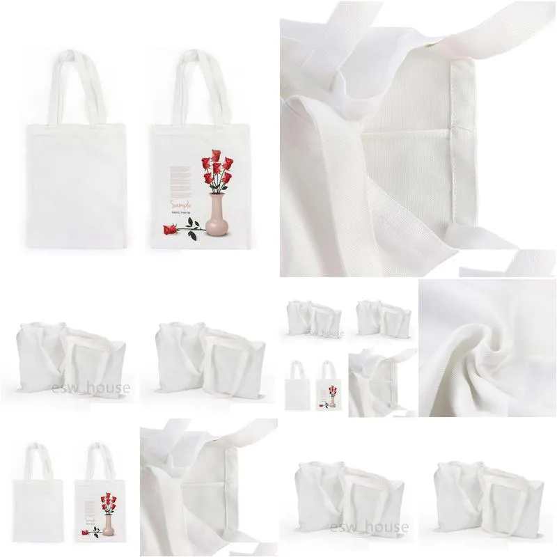 blank sublimation bag diy white polyester cotton fabric shoulder bags heat transfer printing tote bags for grocery