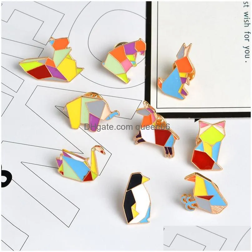 origami animal pins brooches elephant rabbit bear squirrel whale pony penguin fox design animal jewelry