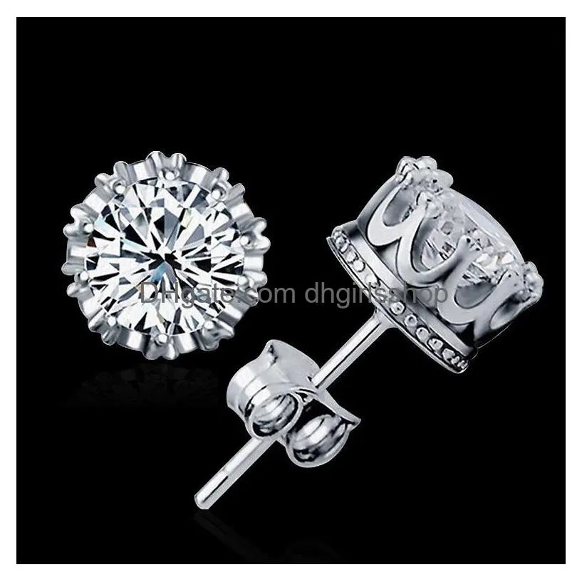 band new crown wedding stud earring 2017 new 925 sterling silver cz simulated diamonds engagement beautiful jewelry crystal ear rings