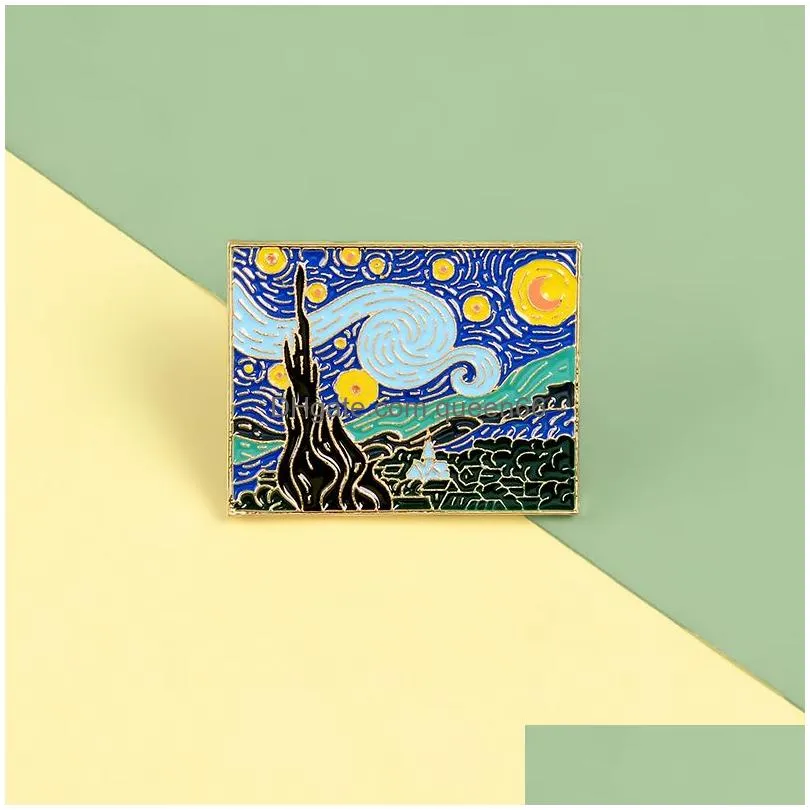 van gogh the starry night brooches pins denim clothes badge buckle creative jewelry gift for friends