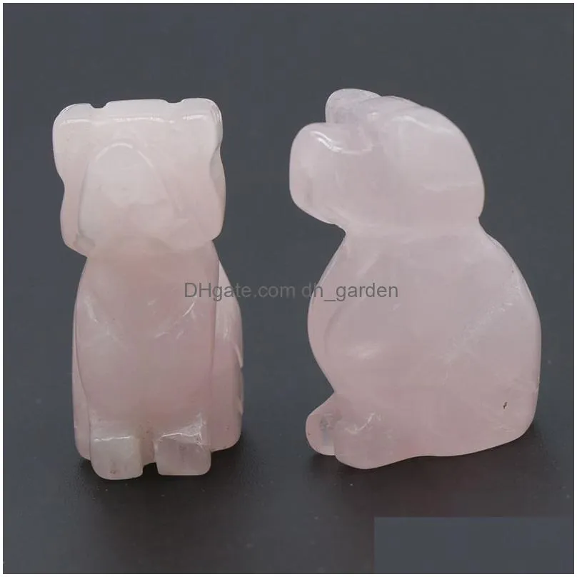 natural stone carving 1 inch lovely dog crafts ornaments rose quartz crystal healing agate animal decoration
