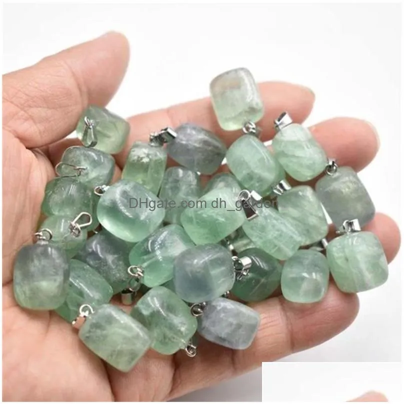 natural stone pink rose quartz opal fluorite turquoise amethyst charms white black crystal pendants for necklace accessories jewelry