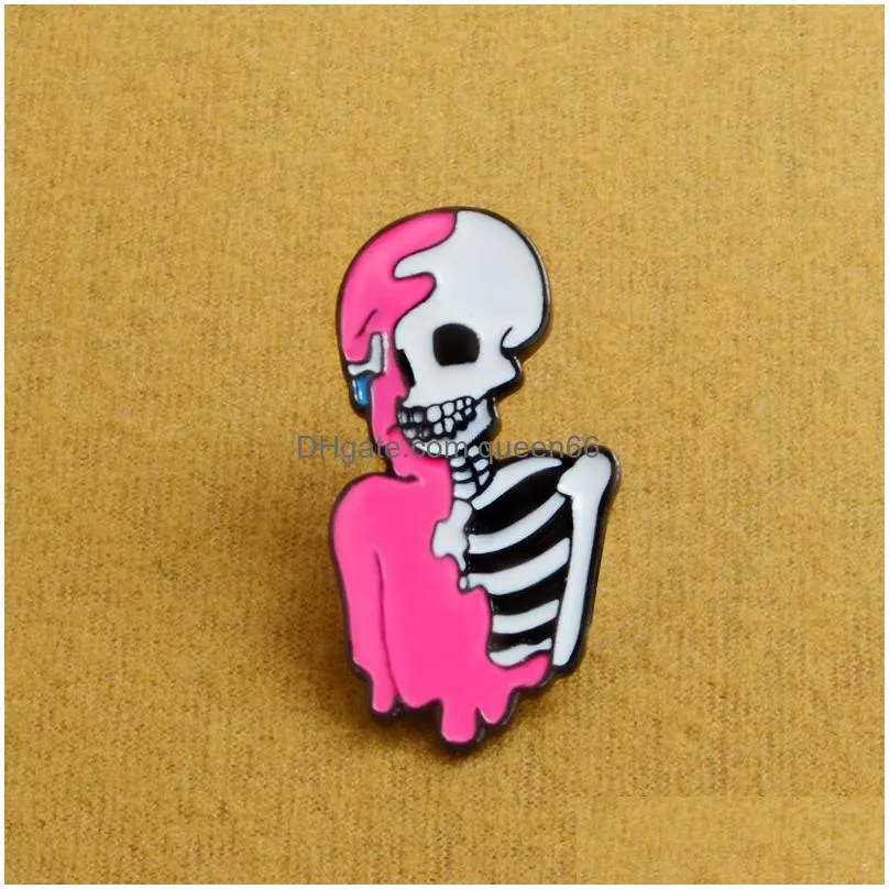 lapel pin skeleton with pink oil paint pins and brooches hard enamel pins punk jewelry gift for friends