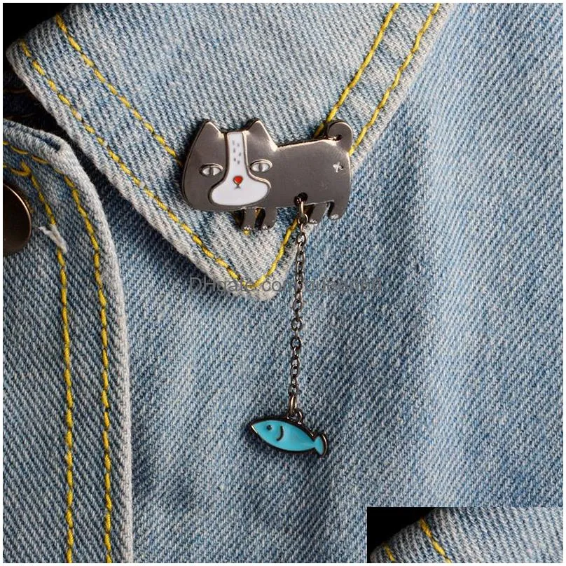 lovely animal cat fish boat anchor tassel chain brooch pin women men chioldren bag clothing jacket school uniform decor accessories