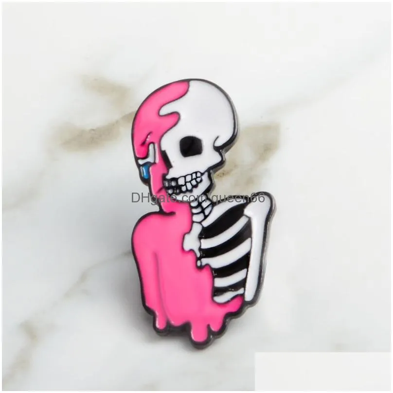 lapel pin skeleton with pink oil paint pins and brooches hard enamel pins punk jewelry gift for friends