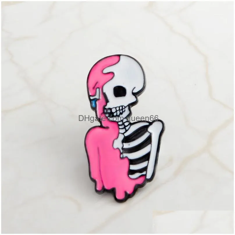 lapel pin skeleton with pink oil paint pins and brooches hard enamel pins punk jewelry gift for friends