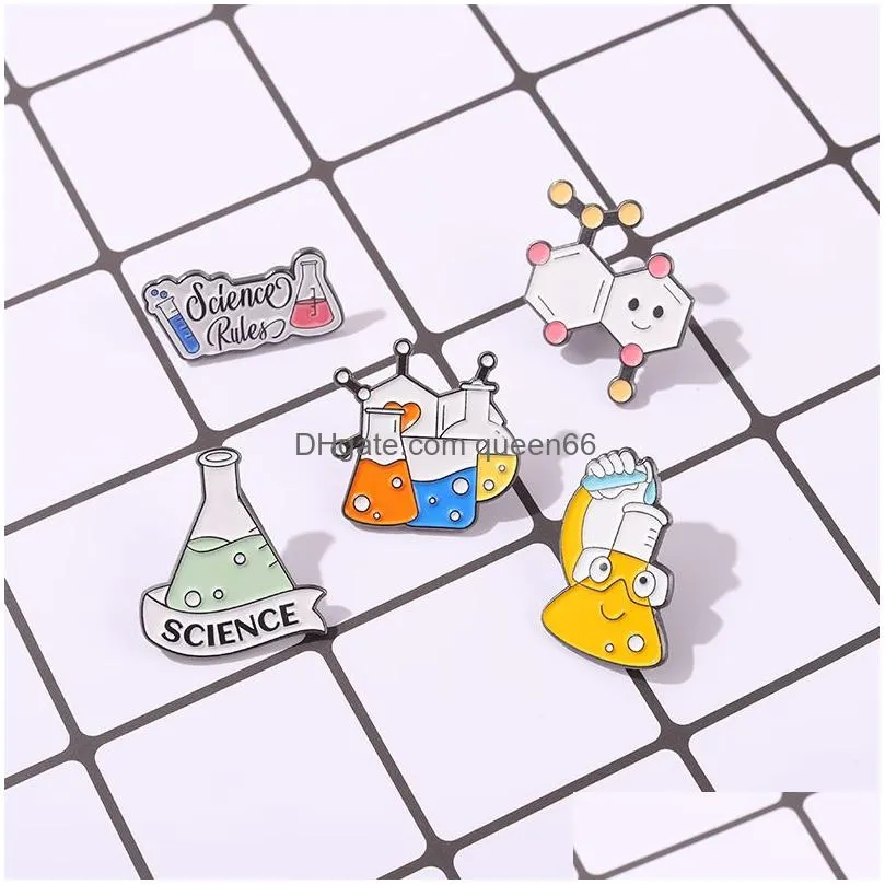 science rules enamel cute cartoon beaker measuring cup pins chinese bear brooches metal badges bag clothes pin up jewelry gift for chemistry