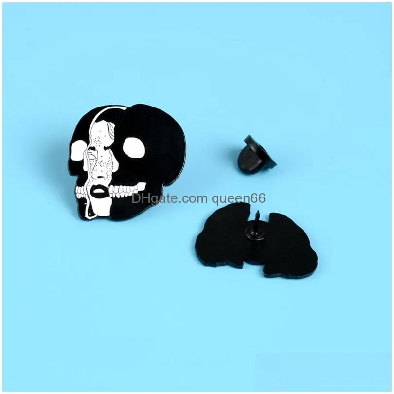 skull frame enamel brooches and pins for clothes bag punk jewelry gift for friends who bold