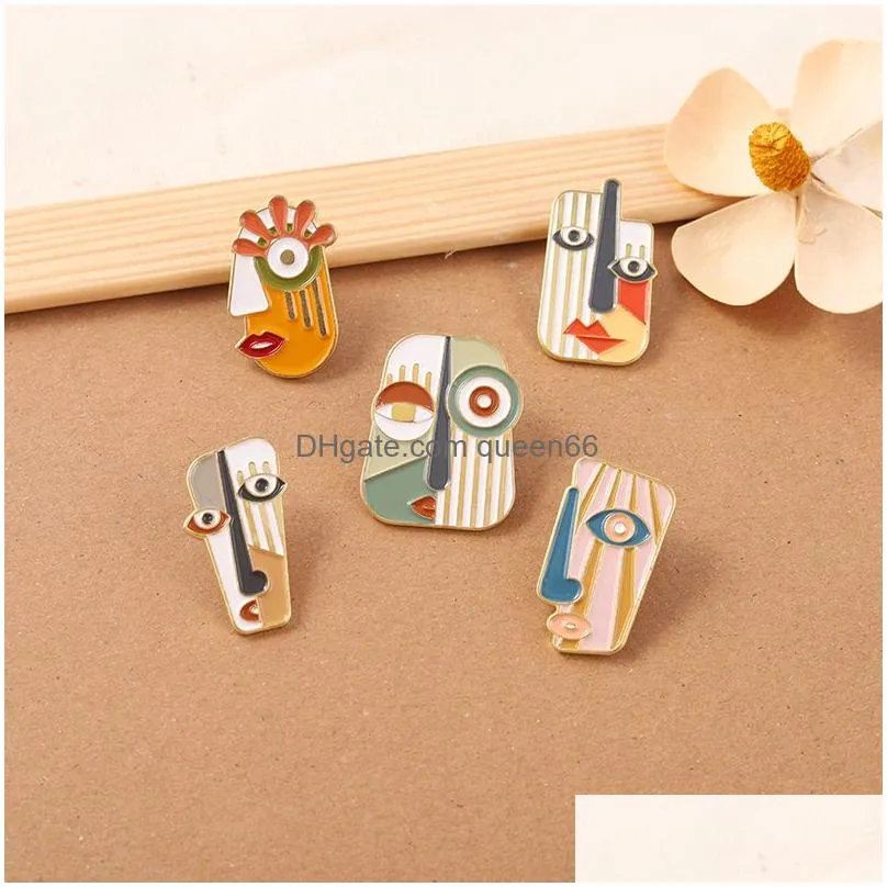 abstract face enamel pins modern geometric portrait art metal brooches animal badges pin up gift for men women accessories