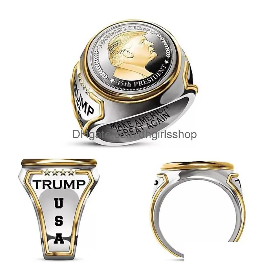 fashion usa president trump ring most recent jewelry silver gold color american mens cool biker rings