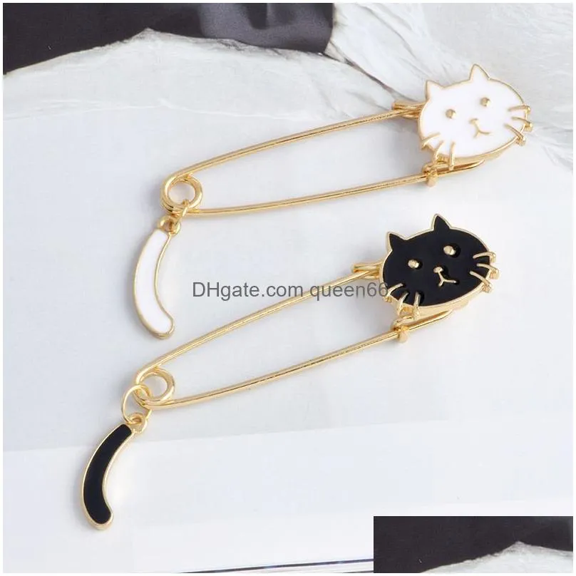 cute black white cats oil drop brooch exquisite enamel pins collar brooches jeans bag decoration