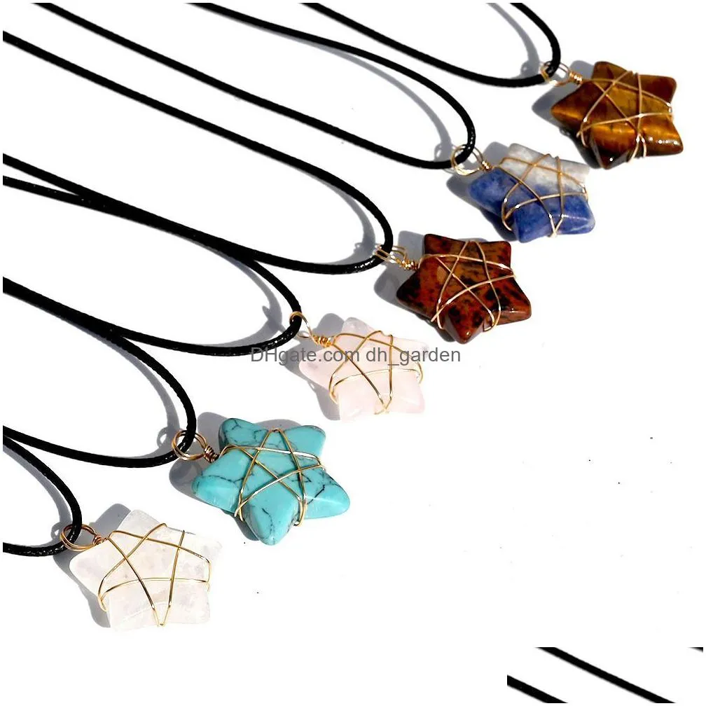 fashion gold wire wrap star shape pendant natural stone mixed necklace jewelry accessories making wholesale