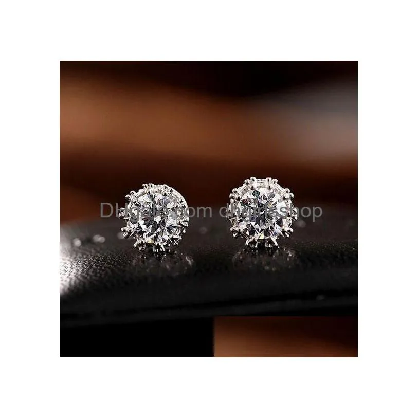 band new crown wedding stud earring 2017 new 925 sterling silver cz simulated diamonds engagement beautiful jewelry crystal ear rings