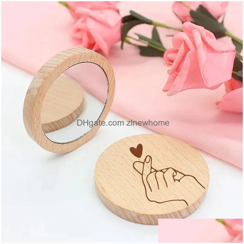 pure wooden cosmetic mirror round portable mirrors elm makeup mirrores student portables makeups small princess mirror ome your logo