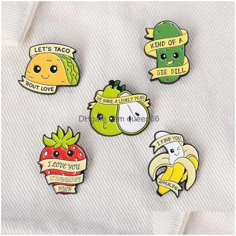 homonymic fruit banner enamel pins strawberry pear taco boo brooch lapel badge bag cartoon jewelry gift for kids friends