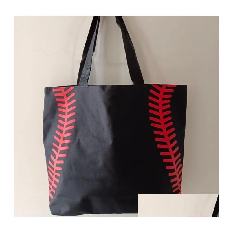 2022 baseball stitching bags 5 colors 16.5x12.6x3.5inch mesh handle shoulder bag stitched print tote handbag canvas sport travel beach