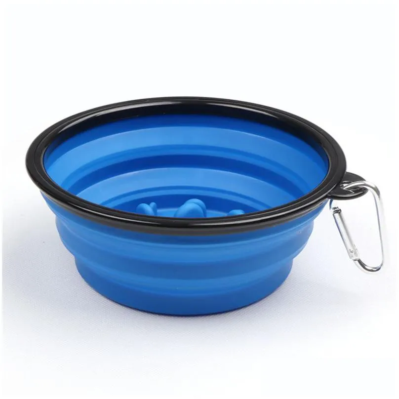 collapsible slow feeding pet bowl silicone outdoor travel portable puppy food container feeder dish bowl