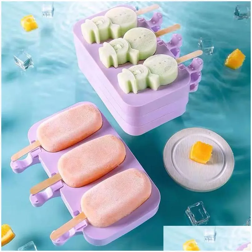 silicone popsicle mould summer home diy ice cream ice  maker moulds snowman rabbit shaped