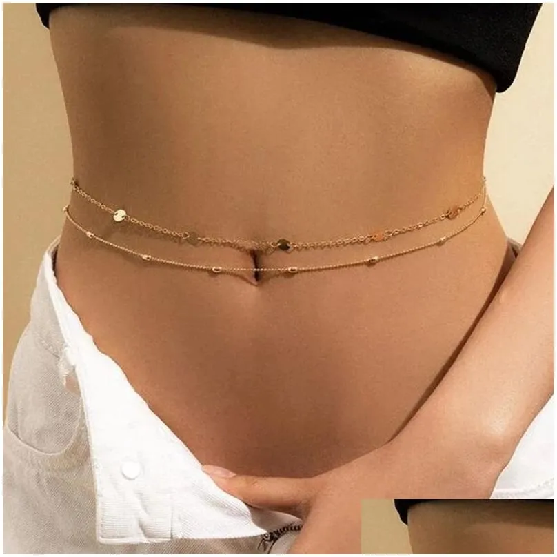 trendy sexy double layer belly chain fashion bikini waist link necklaces body jewelry for women accessories gift