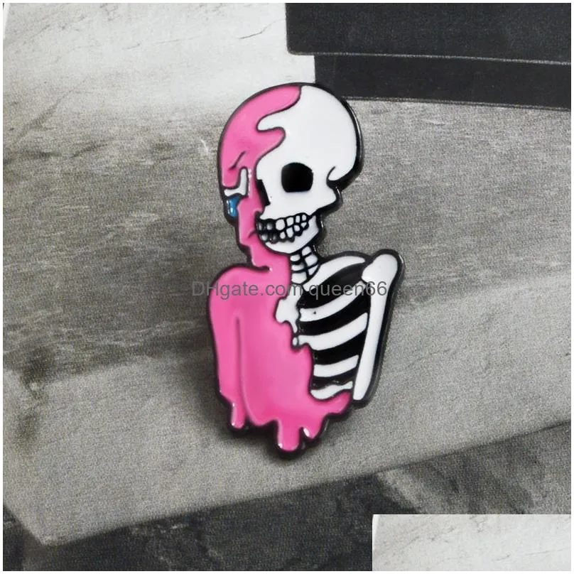 lapel pin skeleton with pink oil paint pins and brooches hard enamel pins punk jewelry gift for friends