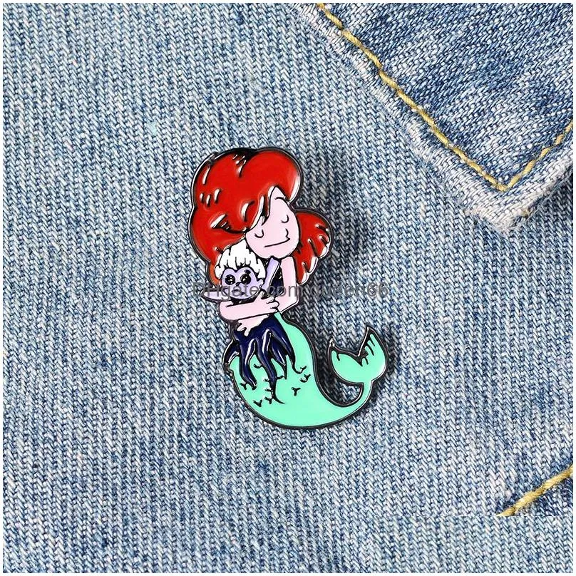 fairy tale mermaid the boy who lived enamel brooches cartoon cute fun pins bades for denim clothes bag fashion jewelry christmas new year gift kids