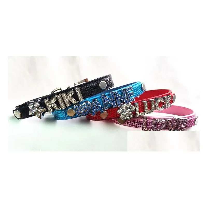 20pcs/lot 7colors snake skin pu leather pet cat dog collar with slide bar fit for 10mm diy slide letter slide charm