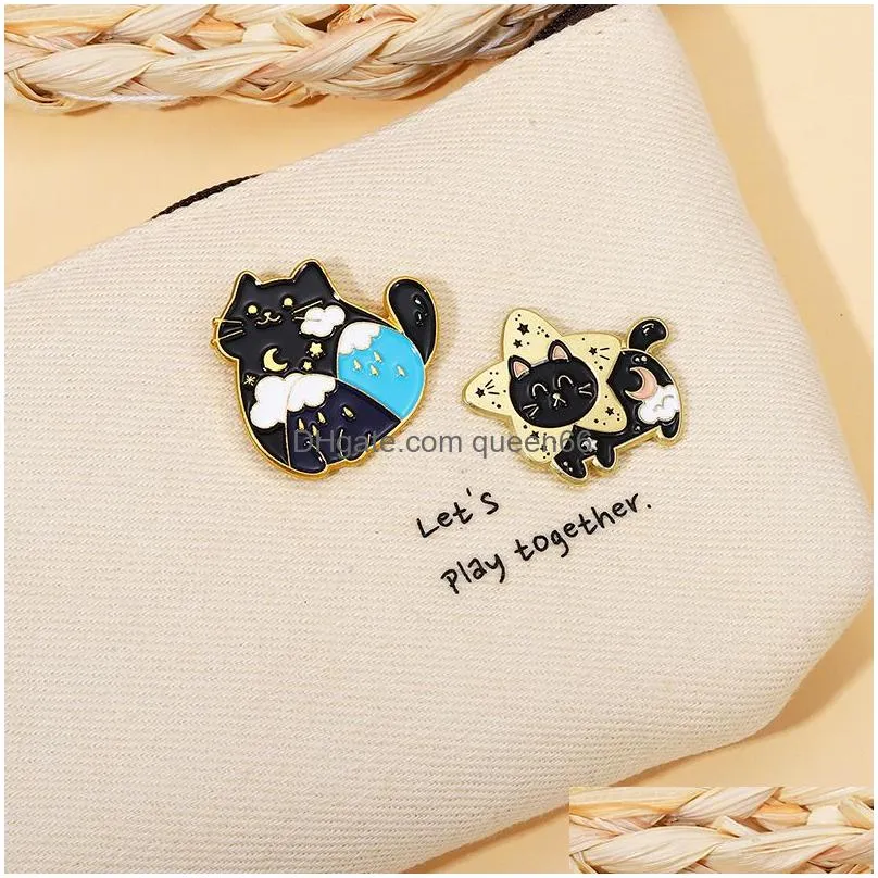 cartoon cat enamel pin animal brooch star moon black kitten paw cloud badge lapel pin backpack women kids jewelry gift wholesale